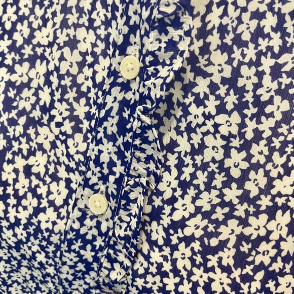 J.CREW BLOUSE SHORT SLEEVE SZ XS BLUE FLORAL COTTAGECORE PREPPY CHIC RUFFLE - Picture 14 of 16